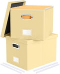 Oterri 2 Pack File Storage Organizer Box, Portable Document Box with Lid,Fit for Letter/Legal File Folder Storage,Cream-yellow(Leather) by Oterri
