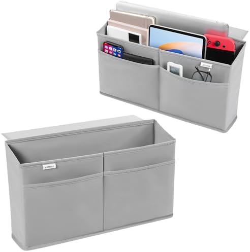 2 Pack Desk Side Hanging Organizer, Adhesive Storage Bag with Pockets for Magazine Ipad Notebook, for End Tables Home Office Desks Computer Workstations Dressing Table, Grey by Joyytuu