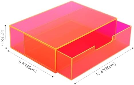 Gelite Acrylic Desk Organizer with Drawer for Makeup Vanity Stackable Desktop Storage Box for Office Supplies, 13.8 x 9.8 x 3.9’’, Neon Pink - Image 2