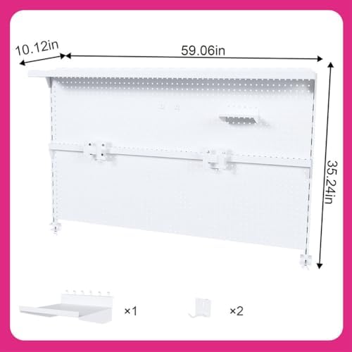 Clamp-On Desk Pegboard with Dual Monitor Stand, 59" Steel Privacy Panel with Modular Hooks & Movable Partition, Fits 0.59"–1.77" Desks, Ergonomic Storage Organizer for Office & Gaming Setup, Bla - Image 2