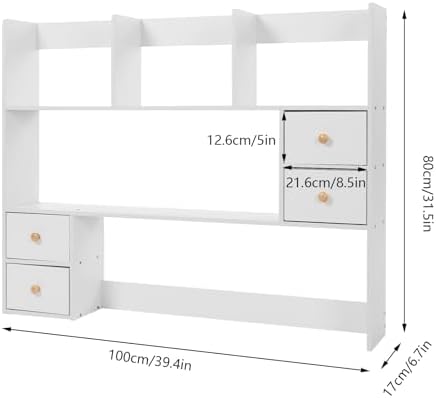Desk Hutch Top Only, Desktop Hutch with 8 Shelves & 4 Drawers, Vanity Desk with Hutch, Extendable Small Desk Shelf for Top of Desk, Desktop Bookcase Bookshelf for Home Office - Image 3