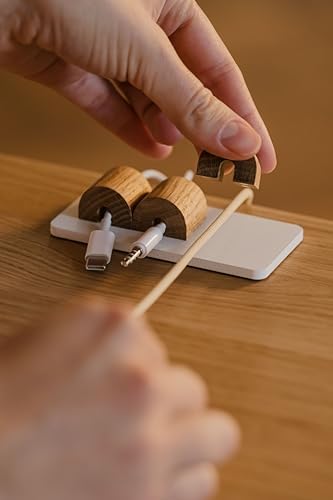 OAKYWOOD Magnetic Cable Holder – Charging Cable Clips – Desk Cord Organizer – 9.6x4.8x2.2 cm – Oak Holder with White Base - Image 6