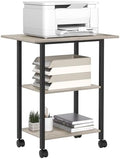 Lerliuo 3-Tier Printer Stand, Industrial Mobile Printer Table with Storage Shelf and Steel Frame, Rolling Printer Cart Holder with Lockable Wheels for Home, Office (Oak) by Lerliuo
