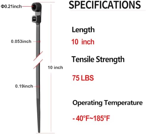 600 PCS 10 inch Black Zip Ties with Screw Hole 70lbs Mountable head Cable Ties Straps Multipurpose Heavy Duty Nylon Cable Zip Ties with Screw Mounting Hole - Image 2