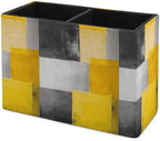 Pens Holder, Pencils Holder for Desk Organizer, Abstract Art Gray Yellow Plaid PU Leather Pencil Cups Desktop Stationery Storage Makeup Brush Holder Pens Organizer for Office Home - Image 7