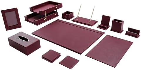 Leather Desk Set,13-Piece Desk Organizer Set, Executive Office Accessories with Desk Pad & Blotter, 2-Tier Tray, Pen Holder & More, Professional Office Desk Decor & Gift Set (Burgundy) by RitPin