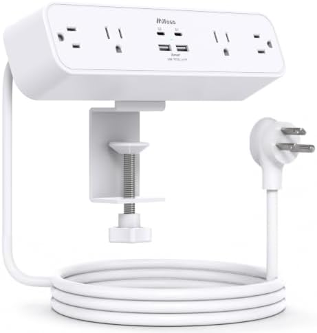 Mifaso PD65W Desk Clamp Power Strip, 1080J Surge Protector, 2 USB C by Mifaso