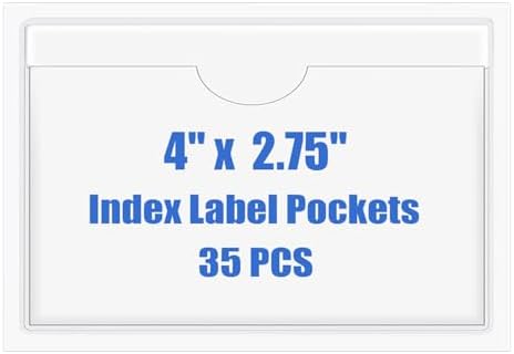 Origin-Joy 35 PCS Self Adhesive Index Card Pockets with Top Open, Clear Plastic Label Holder for Cards of Note, Library and Business, Adhesive Label Pockets & Card Holder (4 x 2.75 inch) by Origin-Joy