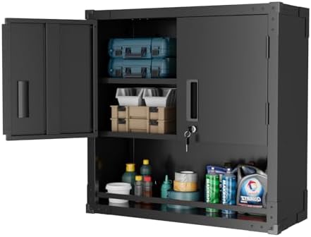 VINGLI Garage Wall Cabinet with Locking Doors and Adjustable Shelf, Metal Wall Cabinet, Floating Upper Storage Cabinet (Black, 30''W x 12''D x 30''H) by VINGLI