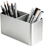 Metal Aluminum Pencil Holder, 2 Slots, Silver by NUTNAPH