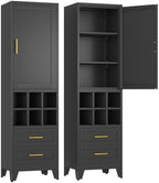Ckzbx Tall Narrow Storage Cabinet, 66.93" H Tall Bathroom Cabinet Metal Pantry Cabinets with Hollowed-Out, 3 Adjustable Shelves, for Kitchen, Bathroom, Home Office, Living Room (Black) by Ckzbx