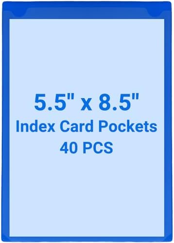 40 PCS Clear Self Adhesive Plastic Label Pockets, Top Loading Business & Library Index Card Holders, Fabric Tape Sleeves for Storage Bins, Totes, Binders and Drawers (5.5 x 8.5 Inch) by Kvatr-X