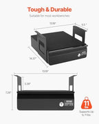 VEVOR Under Desk Lockable Slide Out Drawer, 13 inch Under Desk Pull-out Drawer for Sit Stand Workstation, Secure Under Counter Drawers for Home Office Storage Organizer, Black - Image 2