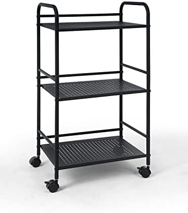 SunnyPoint 3-Tier Rolling Utility Cart – Metal Storage Organizer with Wheels, Mobile Kitchen Cart, Office & Home Organizer, Black, 12" D x 16.92" W x 31.1" H - Image 7
