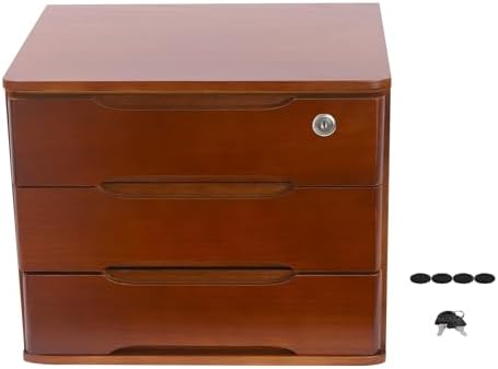 Wood Desk Organizer with 3 Drawers, Lockable Desktop Countertop Storage Cabinet for Home Office Supplies File Tabletop Storage Box, 15.35" x 11.81" x 12.2" (Dark Brown) - Image 6