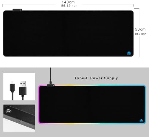 Cacoy 55"x20" RGB Gaming Mouse Pad XXL,Non-Slip LED Lighting Desk Mat,Black - Image 2