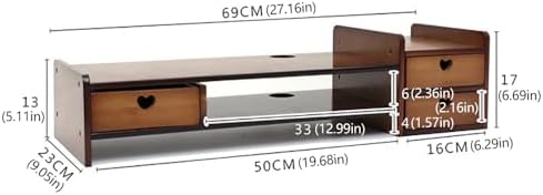 Bamboo Desk Monitor Stand with Drawer Wooden Computer Stand for Desk Monitor Riser with Storage for Laptop, PC Screen, TV, Printer, 3 Drawers + Hidden Keyboard Space - Image 5