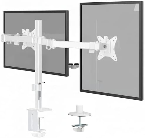 Mount-It Dual Monitor Mount Arm for Desk, Full Motion White Steel 17-32 in by Mount-It