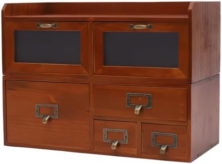 6-Drawer Desktop Organizer Cabinet, Wooden Desk Organizer, Drawer Storage Organization Box for Office Supplies Makeup Jewelry Craft, Retro Brown (18.5x8.66x12.6 inch) - Image 7