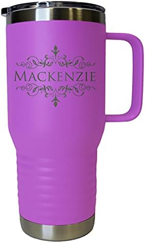 The Wedding Party Store Custom Personalized 20 oz Stainless Steel Powder Coated Vacuum Insulated Double Walled Travel Tumbler Coffee Mug with Handle and Lid (Lavender) by The+Wedding+Party+Store