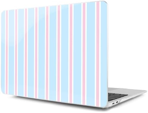 MEEgoodo for MacBook Air 13.3 inch Case 2021 2020 2019 2018 A2337 M1 A2179 A1932, Laptop Shell for MacBook Air M1 with Keyboard Webcam Cover & Trackpad Film & Type C Adapter, Pink and Blue Stripes by MEEgoodo