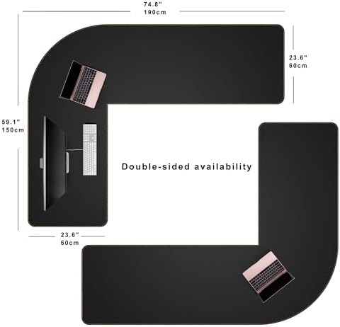 MAIDERN (59" + 75") x 23.6" Black Large L Shaped Desk Mat - Dual Sided Leather Gaming Corner Desk Pad for Office Computer - Image 2