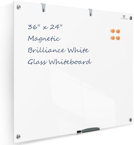 TSJ OFFICE White Board for Wall - 36" x 24" Brilliance White Glass Board by TSJOFFICE-WipeCleanThinkGreenWorkSmart