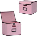 Large Square Storage Bin with Lid, Foldable Organizer Box with Handles & Label Design, for Office, Closet, Home, Documents, Pink, 12.20 x 10.63 x 10.63 Inches, 2 Pack by TCbelosion