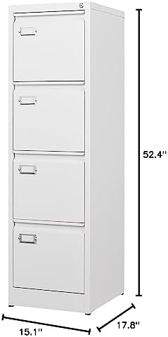 BYNSOE 4 Drawer File Cabinet with Lock Metal Vertical File Storage Cabinet Office Home Steel Vertical File Cabinet for A4 Legal/Letter Size Narrow File Cabinet Locked,Assembly Required - Image 3