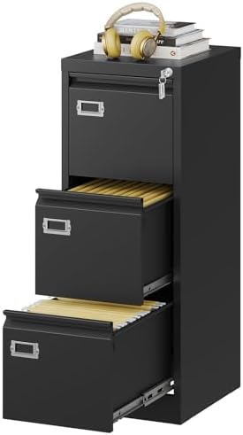 Fesbos Vertical File Cabinets - 3 Drawers 17.8" Deep Lockable Filing Cabinet - Metal Storage Cabinets for Home Office to Hanging Files Letter/Legal/F4/A4 Size by Fesbos