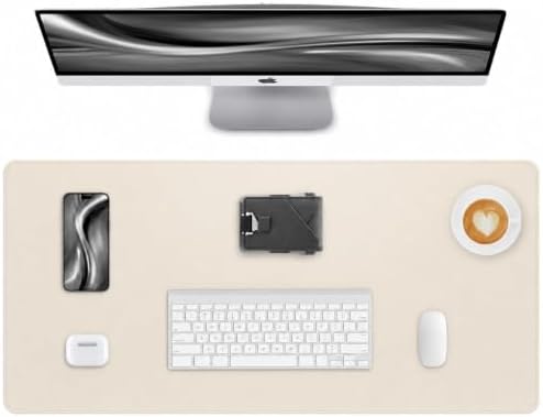 Leather Desk Pad Protector -48"x 24"Computer Mat, Large Mouse Pad, Non-Slip, Waterproof PU Leather Blotter, Desk Cover for Office and Home (Eggshell) by AFIING