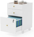 Under Desk Storage, 3 Drawer Small File Cabinet, Chest of Drawer with Glass Top, Mobile Printer Stand with Lockable Wheels for Home Office Study, White by DesignedforYourHome