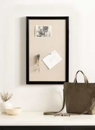 Kate and Laurel Adlynn Rectangle Framed Linen Fabric Pinboard, 15 x 24, Black, Traditional Beveled Accent Bulletin Board for Vintage Home Wall Organization or Aspirational Vision Board - Image 3