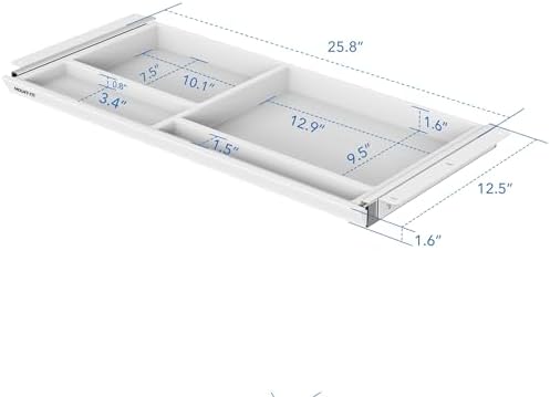 Mount-It! Under Desk Drawer with 4 Compartments, Deep Low-Profile Slide-Out Storage Organizer, 25.8″ x 12.5″ x 1.6″, Smooth Glide Pull-Out Tray for Traditional & Single Motor Standing Desks, White - Image 2