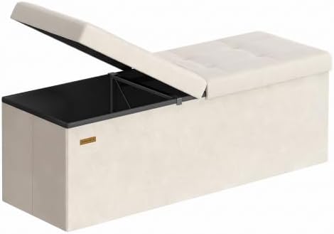 SONGMICS Foldable Storage Ottoman with Flipping Lid, 43.3 Inch Velvet Bench by SONGMICSbySONGMICSHOME