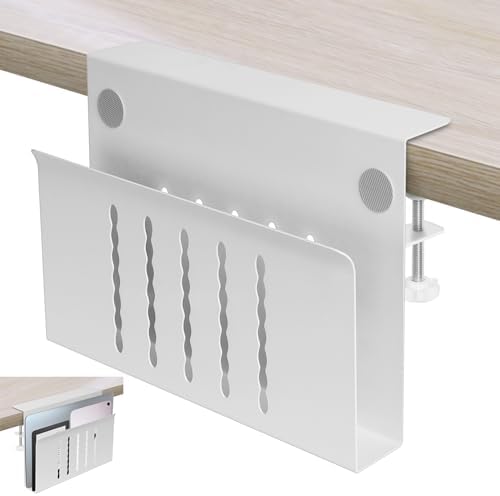 Desk Side Storage, Under Desk Storage, No Drill Steel Hanging Desk Organizer, Laptop Holder, Table Hanging Storages Holder for Office & Home (White) by Xapypy