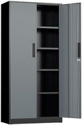 INTERGREAT Metal Storage Cabinet, 72" Locking Steel Cabinets with 2 Door and 4 Adjustable Shelves, Tall Metal Cabinet for Home Office, Garage, Warehouse,(Black+Grey) by INTERGREAT