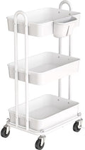 Simple Houseware 3-Tier Rolling Utility Cart with Hanging Bucket, White by SimpleHouseware