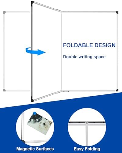 XBoard Magnetic Dry Erase Board 48 x 36 Inch, 4' x 3' Foldable White Board for Wall with Marker Tray, Silver Aluminum Frame Folding Message Presentation Board - Image 2