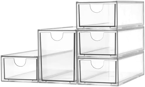 Acrylic Makeup Organizer, Clear Storage Organizer Desktop Stackable Storage Drawers, Plastic Organizer Bins for Makeup, Stationery, Cosmetics, Vanity, Bathroom,Cabinet,Pantry Office Desk (5 Drawers) by ZEXALOR