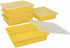 Storex Letter Size Flat Storage Tray – Organizer Bin with Non-Snap Lid for Classroom, Office and Home, Yellow, 5-Pack (62538A05C) - Image 3
