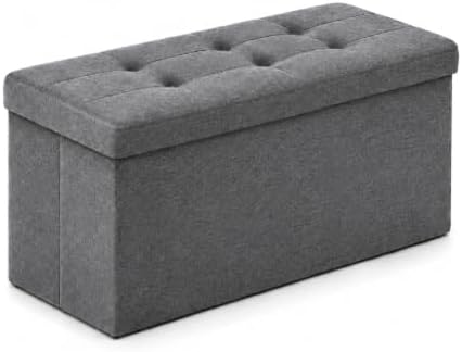 ALASDO 30 Inch Folding Storage Ottoman Bench with Hidden Storage, PU Leather Ottoman Foot Rest Stool, End of Bed Bench for Bedroom, Living Room, Entryway and Closet, Grey by ALASDO