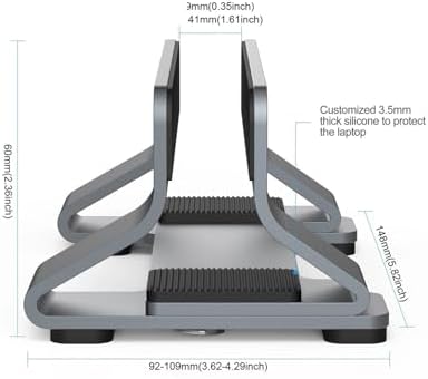 Vertical Laptop Stand Tool-Free Adjustable Laptop Stand Holder Vertical Width from 0.35"-1.6" Support Almost All Laptop(Silver- 1 Slot) - Image 4