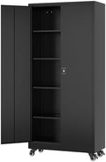 Fesbos Metal Rolling Storage Cabinet-74.6” Tall Steel File Cabinets with Wheels Lockable Doors and Adjustable Shelves-Black Steel Storage Cabinet for Home, School, Office, Garage by Fesbos