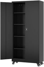 Fesbos Metal Rolling Storage Cabinet-74.6” Tall Steel File Cabinets with Wheels Lockable Doors and Adjustable Shelves-Black Steel Storage Cabinet for Home, School, Office, Garage by Fesbos