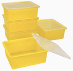 Storex Letter Size Deep Storage Tray – Organizer Bin with Non-Snap Lid for Classroom, Office and Home, Yellow, 5-Pack (62546A05C) - Image 3