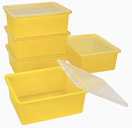 Storex Letter Size Deep Storage Tray – Organizer Bin with Non-Snap Lid for Classroom, Office and Home, Yellow, 5-Pack (62546A05C) - Image 3