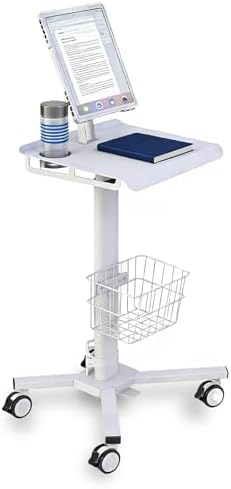 Mobile Tablet Cart for 9.7"-14" Tablet, Adjustable Height with Pneumatic Lifting(31.5" - 47.25"), Storage Basket, Cup Holder, Cable Management for Home, Office and Salon, Cold-Rolled Steel by Unknown