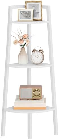 Hoctieon Corner Shelf, 3-Tier 40" Tall Corner Bookshelf, Rustic Ladder Shelf, Industrial Display Stand for Living Room, Kitchen, Home Office, Balcony, Small Space, Metal Frame, White - Image 3