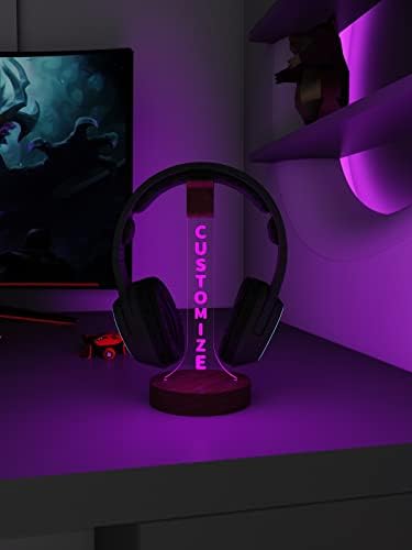 YuanDian Headphone Stand, Personalized Light up Wood Headset Holder for Desk, Gaming Headset Wood Holder RGB with 7 Color Lights for Game Room Decor, Cool Gamer Gifts for Men Boyfriend - Image 2